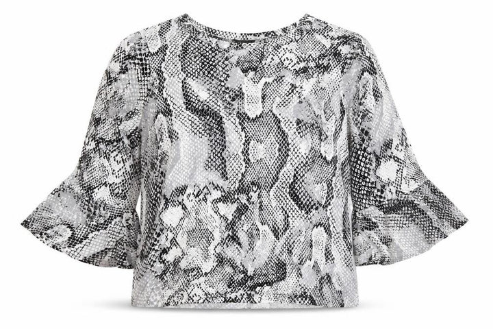 M&Co Womens White Animal Print Jersey Basic T-Shirt Size 16 - Keyhole Neck