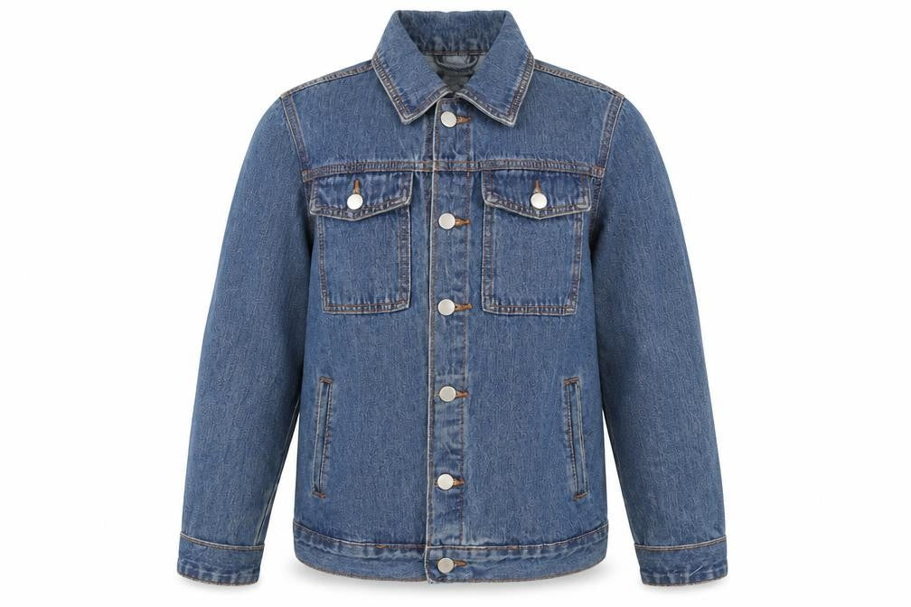 Front view of Boohoo women’s blue denim jacket, size UK 6