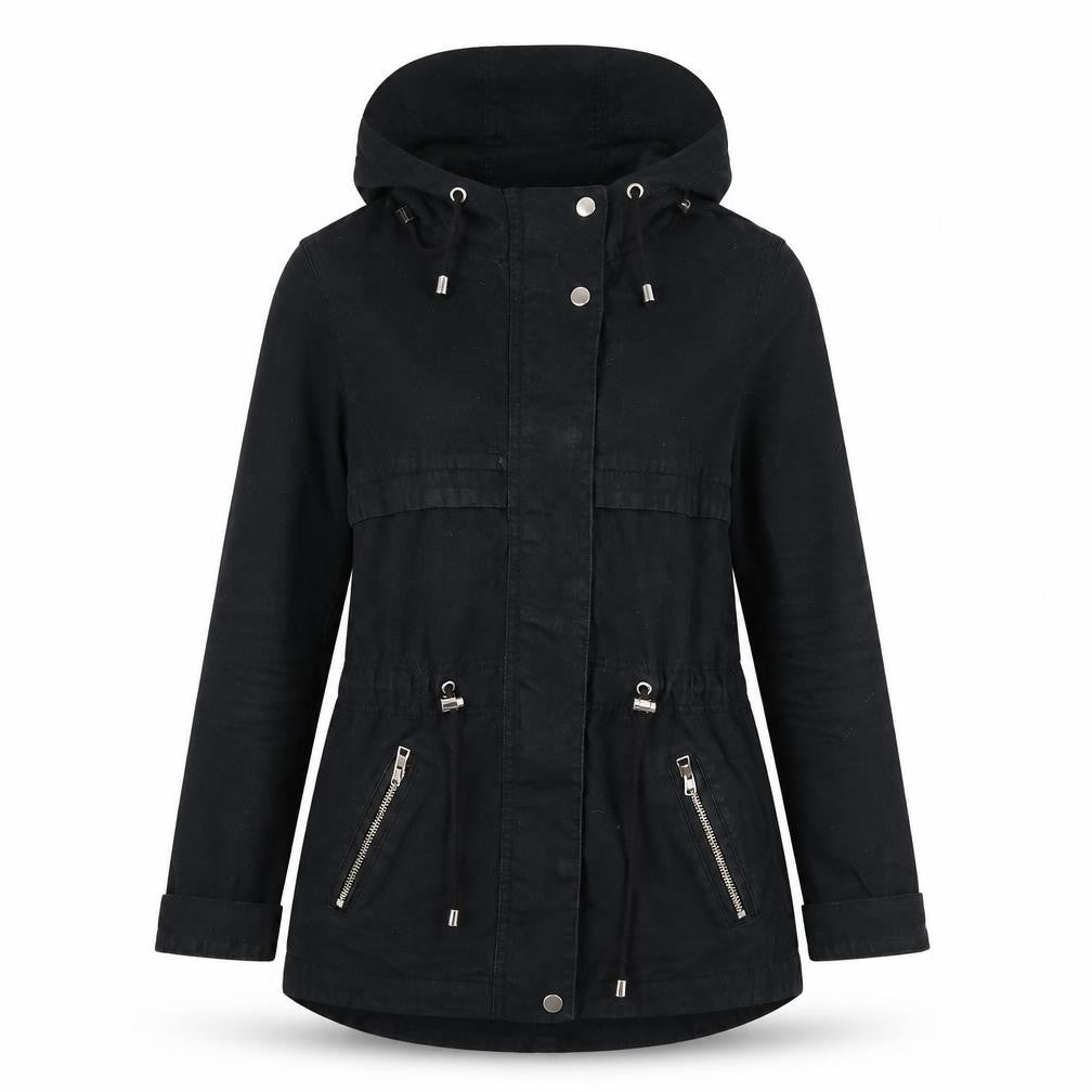 Front view of Divided by H&M women’s black denim jacket, size UK 6