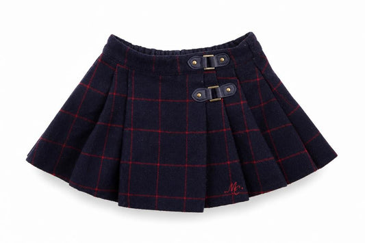 Front view of Mothercare girls’ blue batik pleated skirt, size 6-9, months