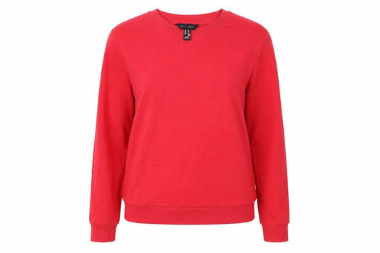 Front view of New Look women’s red pullover sweatshirt, size UK 6