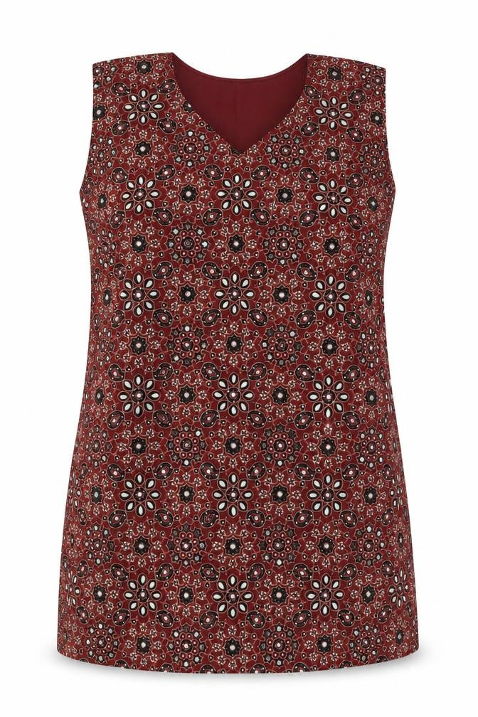 Front view of Preworn women’s red geometric tunic blouse, size M