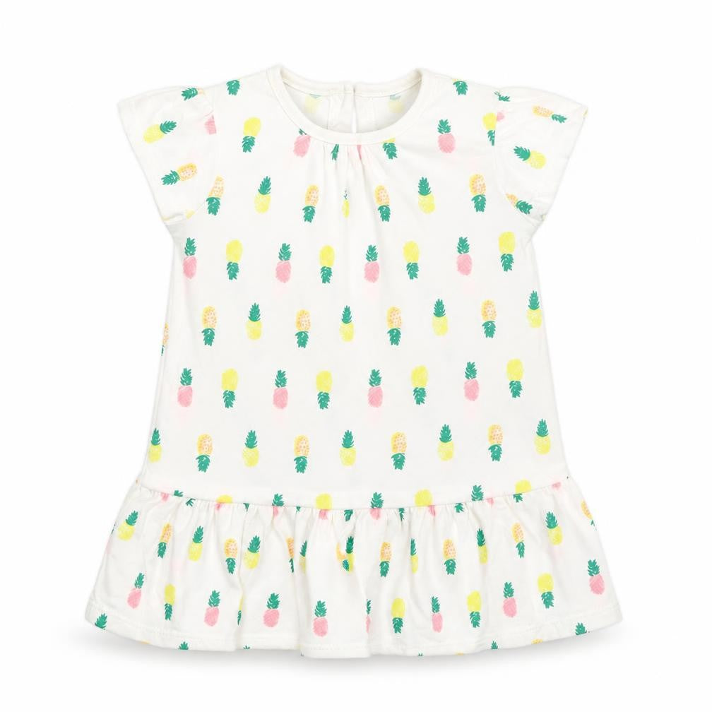 F&F Girls White   T-Shirt Dress  Size 12-18 Months  - Pineapple print