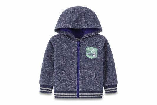 Front view of Ladybird boys’ blue full zip hoodie, size 2-3, years