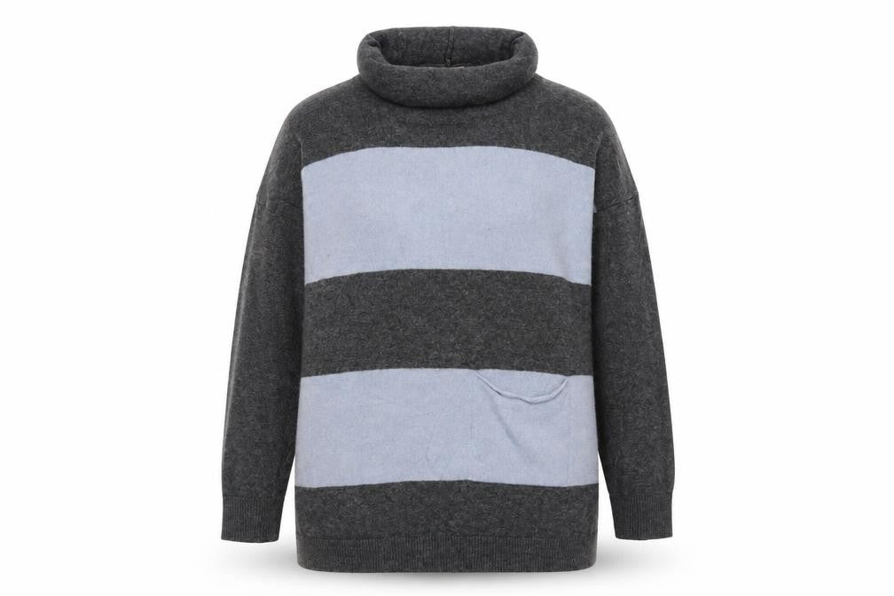 Bendetta Women's Grey Striped Cotton Pullover Jumper Size L