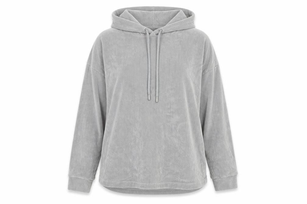 Front view of Marks & Spencer women’s grey pullover hoodie, size UK 10