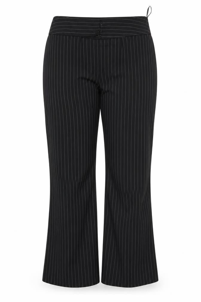 Front view of Kit women’s black striped trousers, size UK 20, 31-inch leg