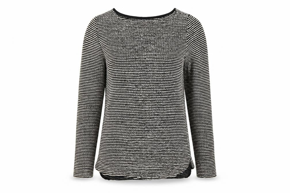 Front view of H&M women’s multicoloured striped jumper, size M
