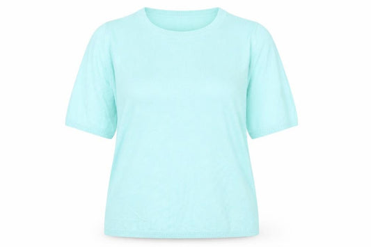 Front view of Classics women’s blue basic t-shirt, size UK 14