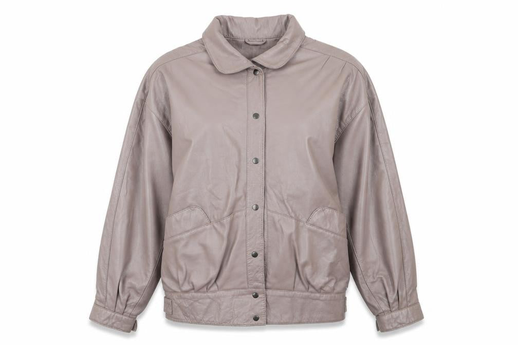 Front view of Preworn women’s brown bomber jacket coat, size S