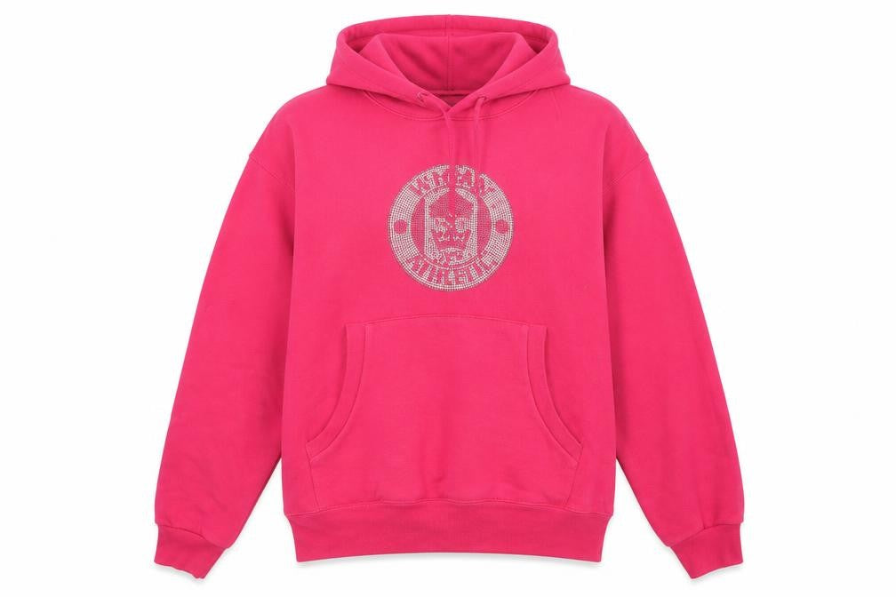 Front view of Wigan Athletic women’s pink pullover hoodie, size L