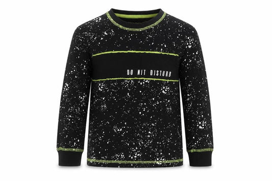 Front view of Matalan boys’ black geometric pyjama top, size 5, years