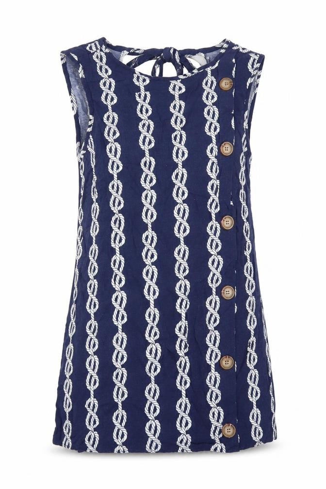 Front view of Papaya women’s blue geometric basic tank, size UK 8, - chain print