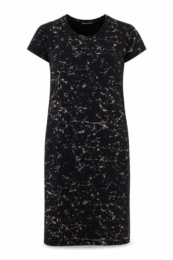 Front view of River Island women’s black geometric slip dress, size UK 10, - marble effect
