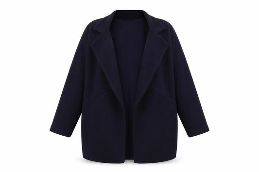 Front view of M&Co women’s blue jacket, size UK 18