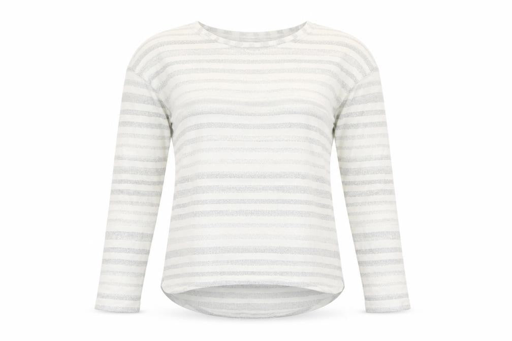 Front view of Next women’s white striped knit jumper, size UK 8