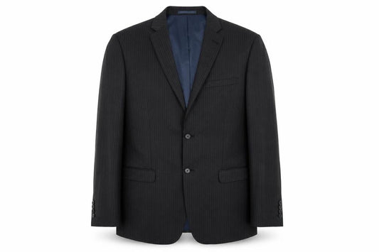 Front view of Next men’s grey striped jacket coat, size 42