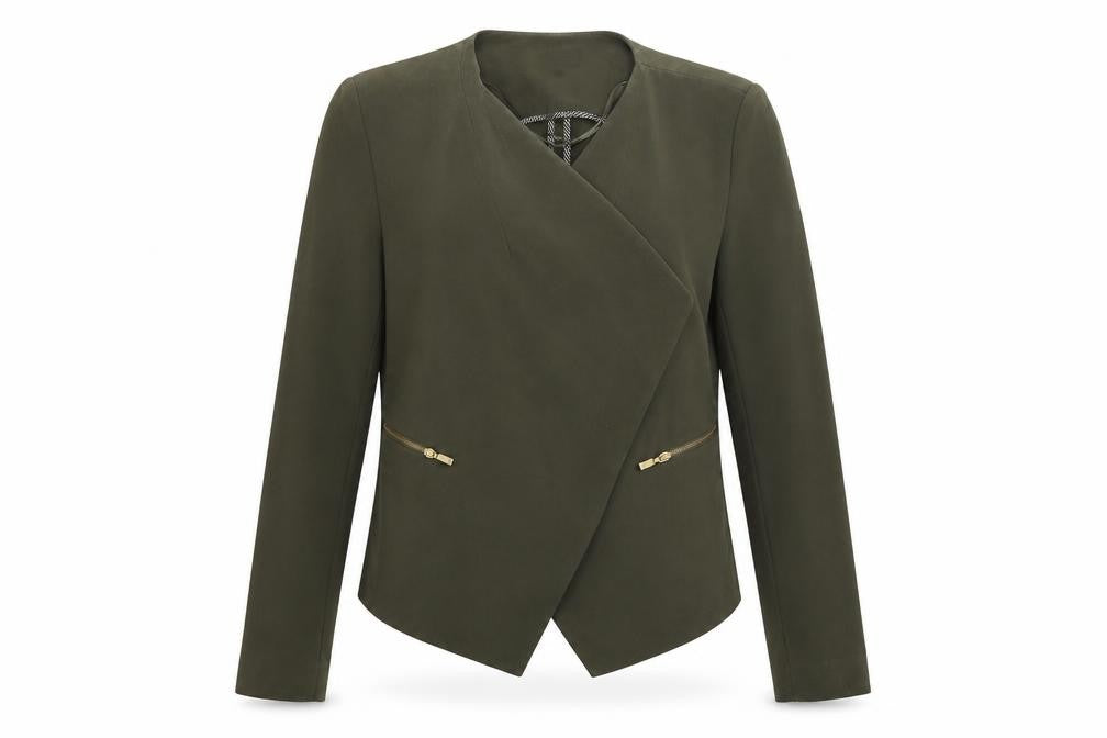 Front view of Marks & Spencer women’s green jacket coat, size UK 10