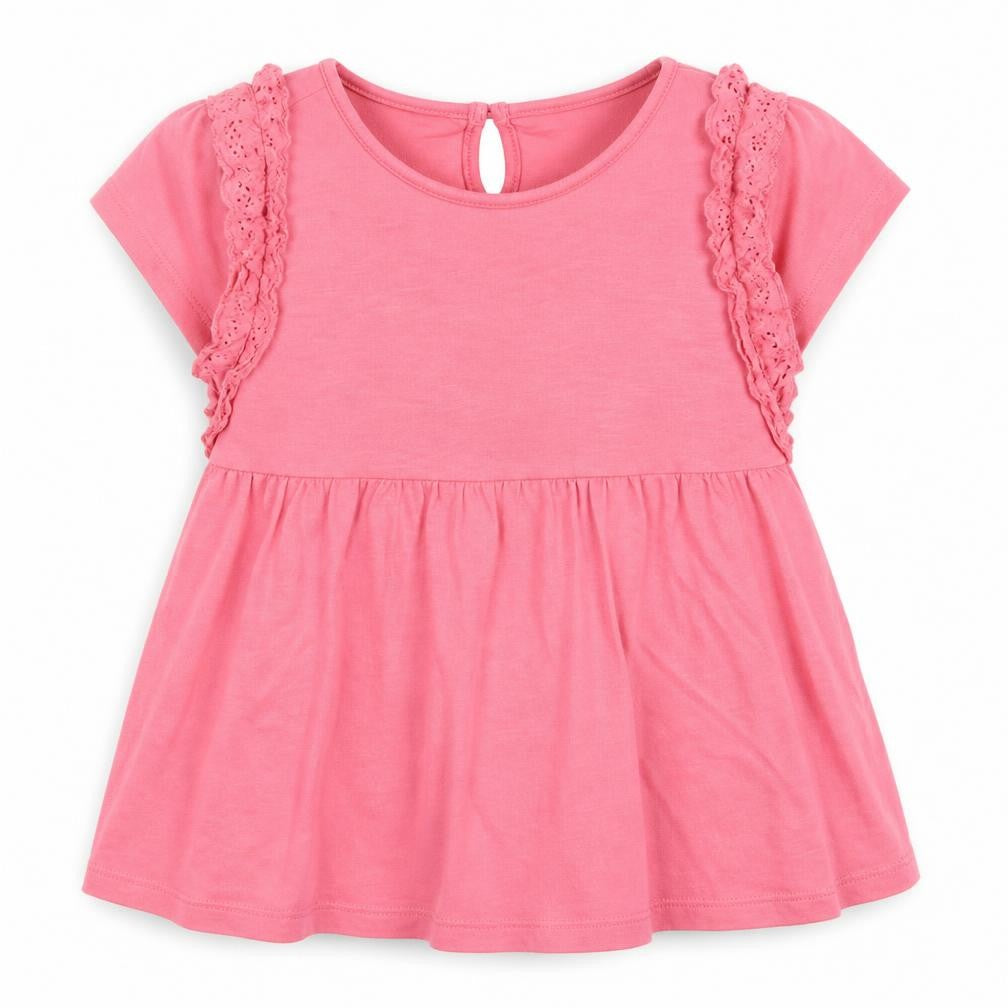 Front view of F&F girls’ pink basic t-shirt, size 6-7, years