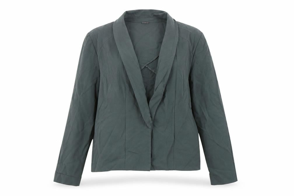 Front view of Y.A.S women’s green jacket blazer, size UK 14
