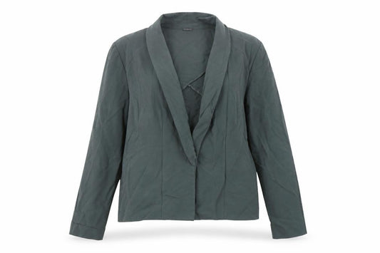 Front view of Y.A.S women’s green jacket blazer, size UK 14