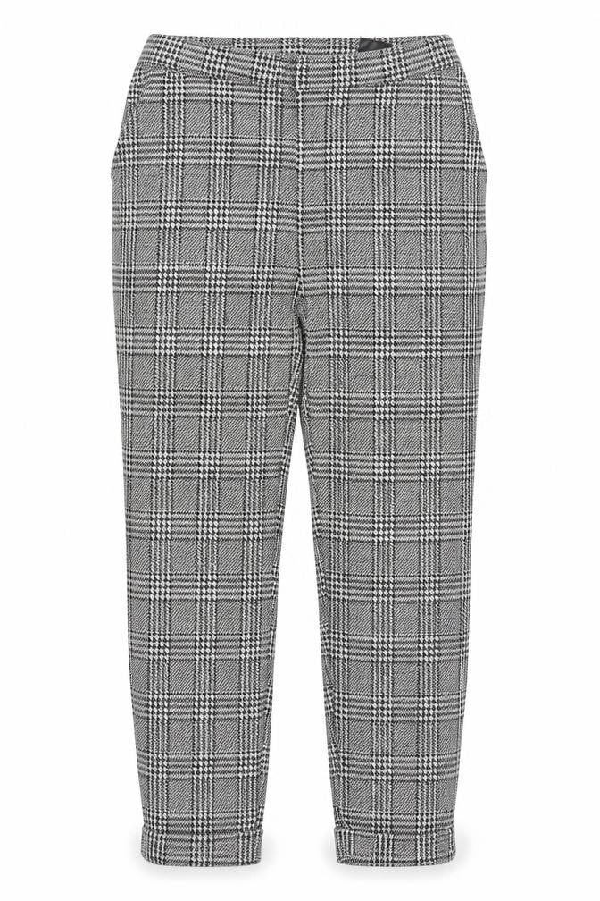 Front view of Divided women’s black check trousers, size S, 25-inch leg