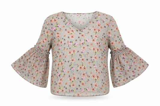 Front view of Atmosphere women’s grey floral chiffon basic blouse, size UK 6