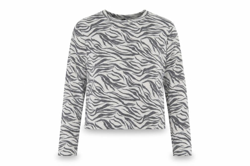Front view of H&M women’s white animal print jumper, size M