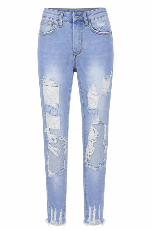 Front view of Queen of hearts women’s blue straight jeans, size XS, 26-inch leg