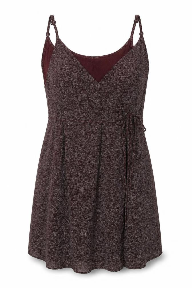 Front view of H&M women’s purple polka dot rayon a-line, size L