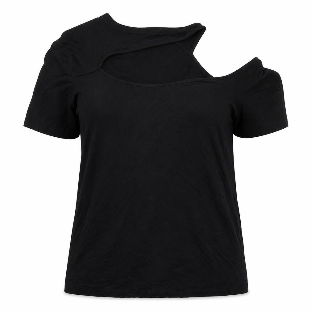 Front view of Preworn women’s black basic t-shirt, size XL