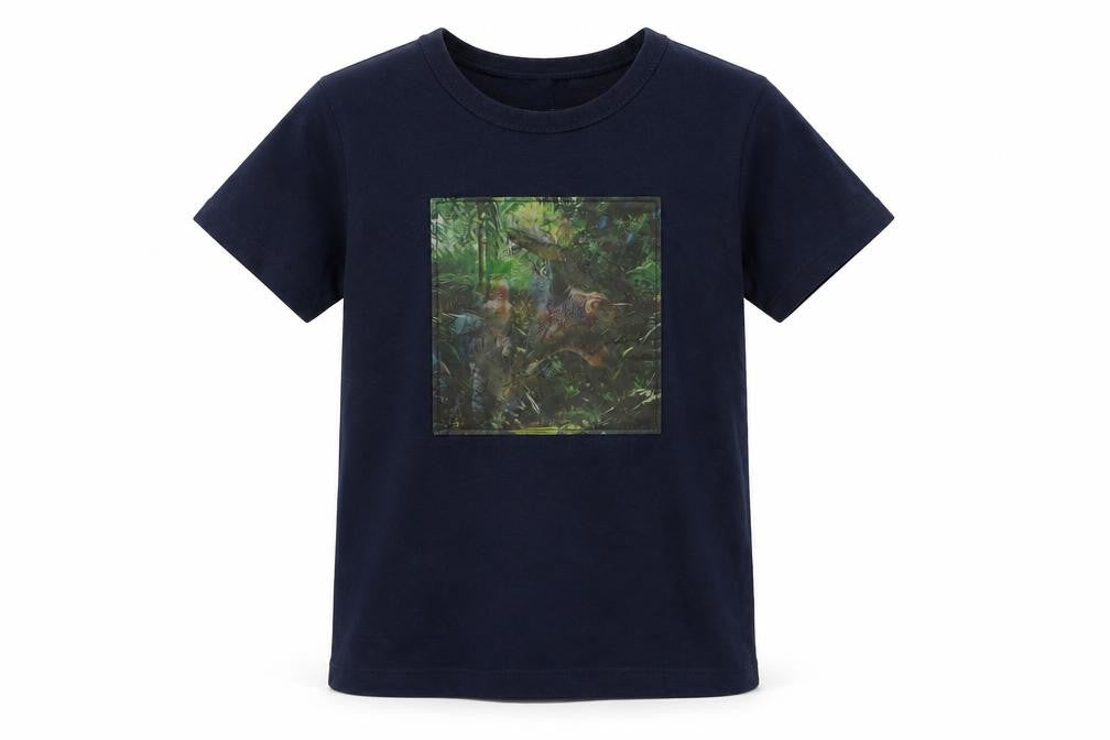 Front view of Blue Zoo boys’ blue basic t-shirt, size 5-6, years - dinosaur