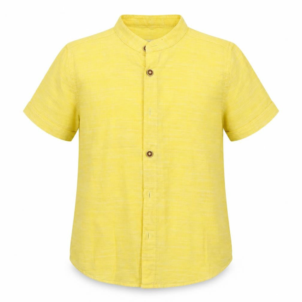 Front view of LC Waikiki girls’ yellow houndstooth basic blouse, size 5-6, years