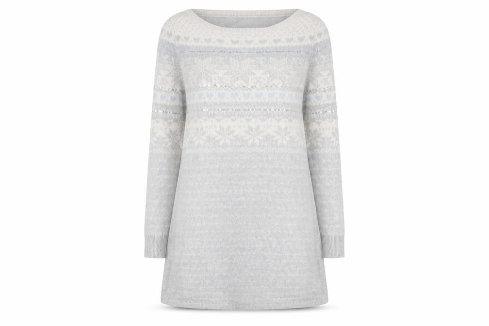 Front view of George women’s grey striped knit jumper, size UK 12