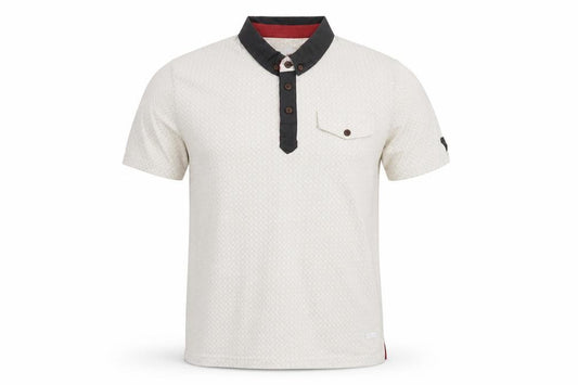 Front view of EN:TT men’s grey geometric jersey polo, size S