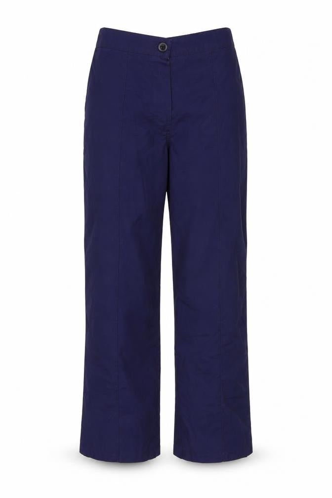 Front view of Simon Jersey women’s blue trousers, size UK 6, 26-inch leg