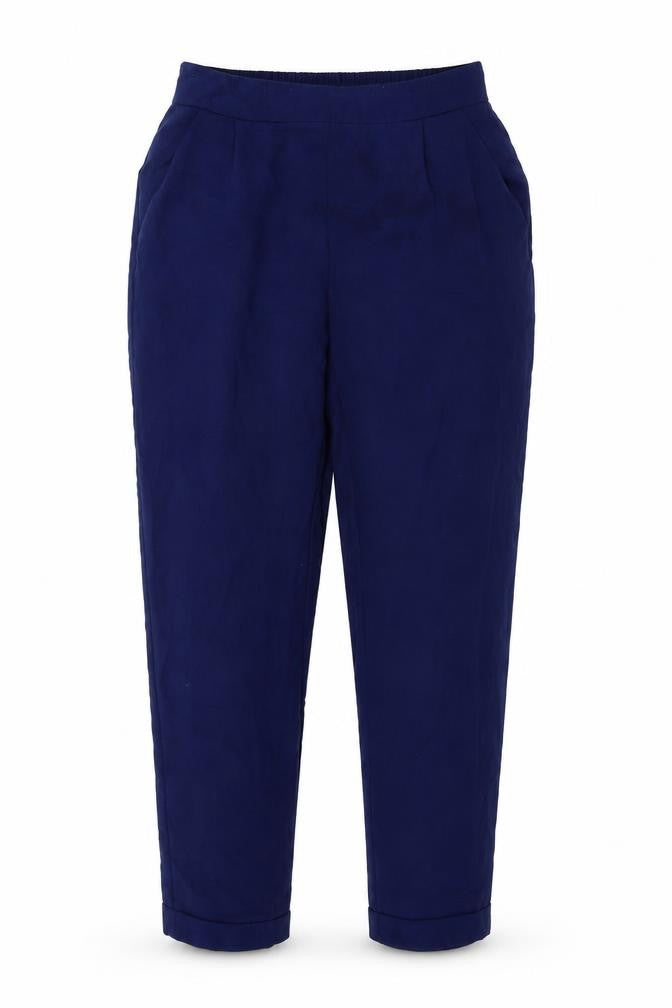 Front view of Primark women’s blue trousers, size UK 6, 24-inch leg
