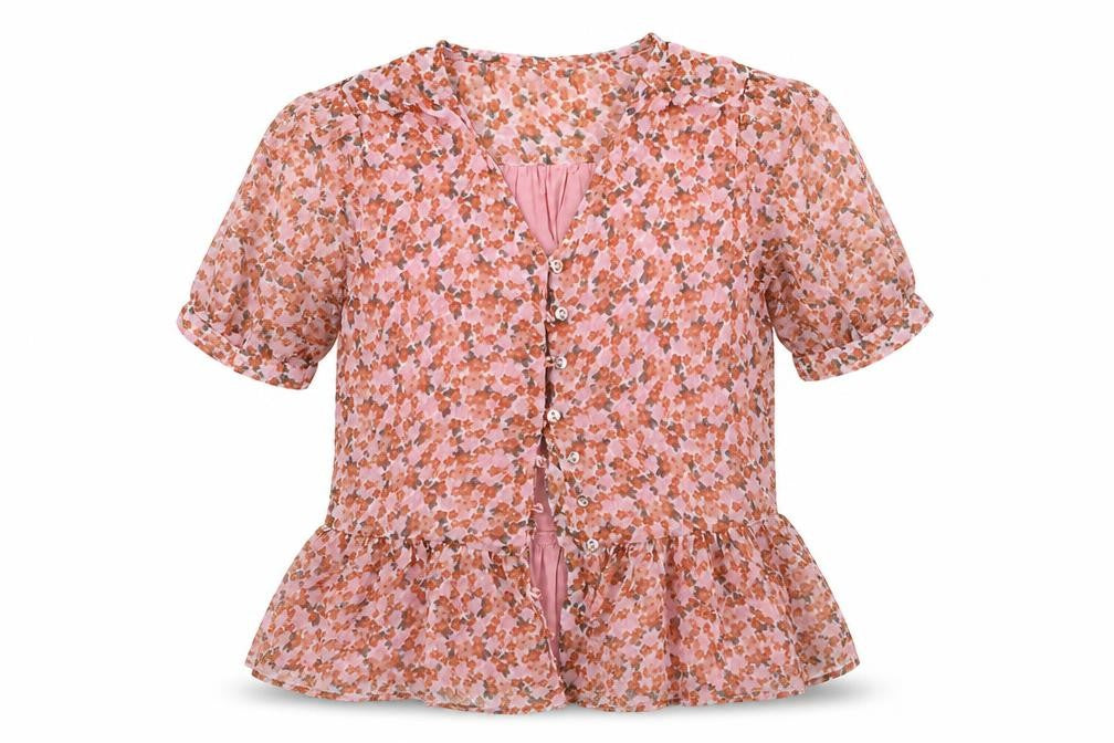 Front view of Next girls’ pink floral a-line, size 11, years