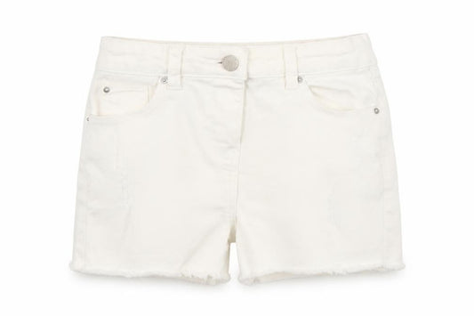 Front view of I love Girlswear girls’ white denim mom shorts, size 7, years