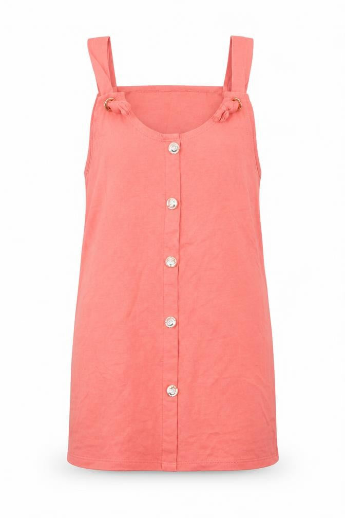 Front view of Preworn women’s pink basic tank, size UK 10