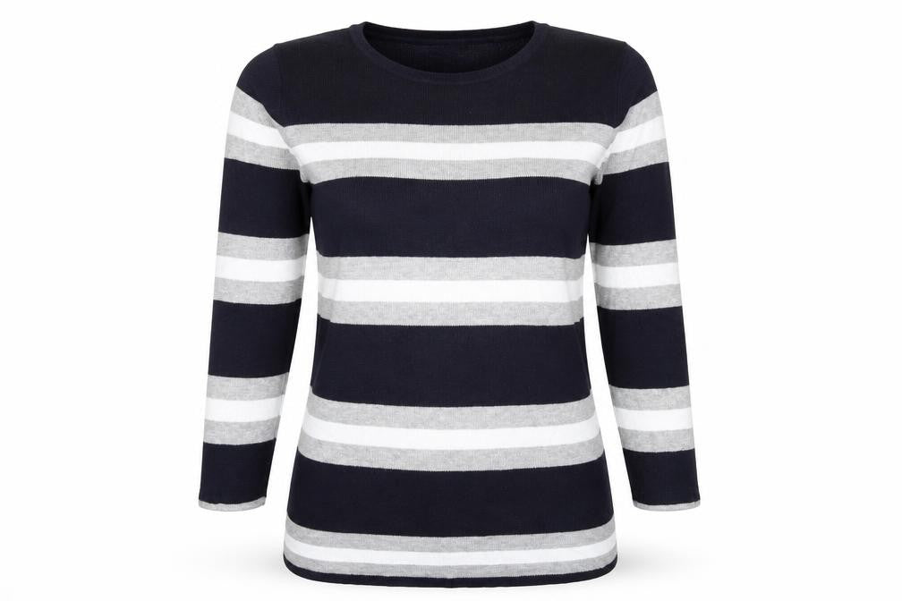 Front view of Red Herring women’s multicoloured striped knit jumper, size UK 14