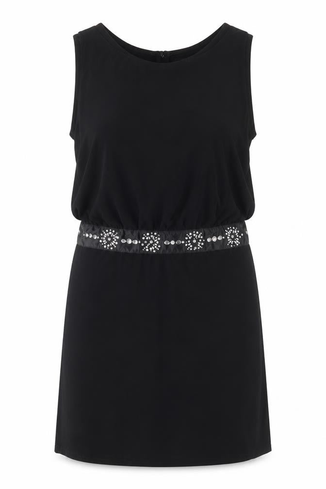 Front view of Scarlet Nite women’s black shift, size UK 14