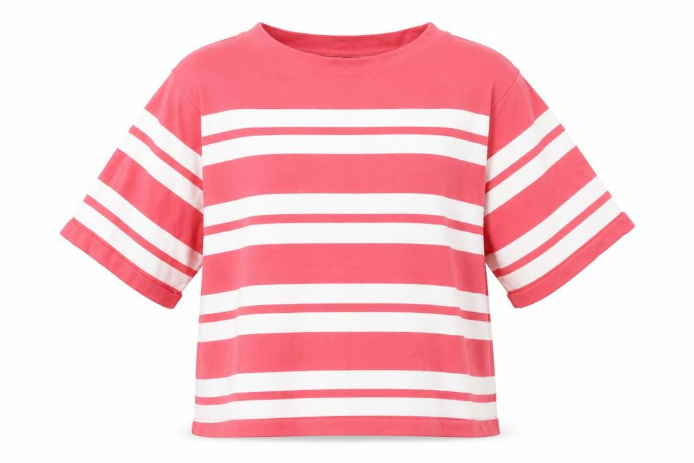 Front view of Marks & Spencer women’s pink striped knit jumper, size UK 12