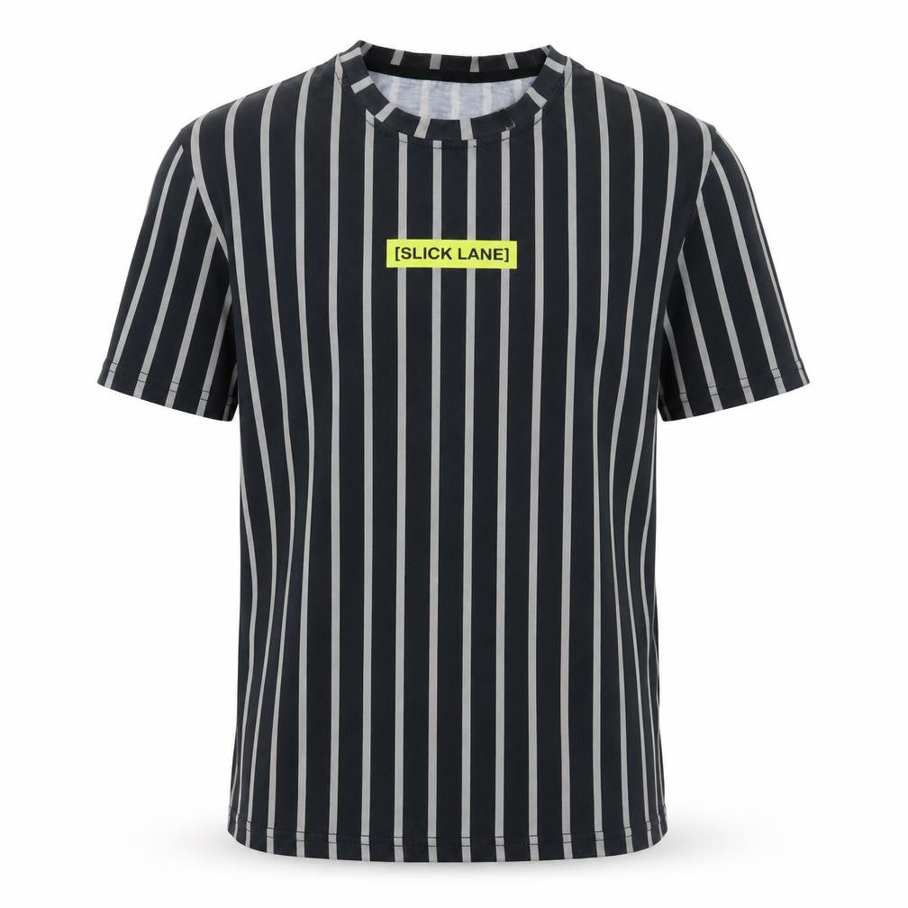 Slick Lane Mens Black Striped   T-Shirt Size S
