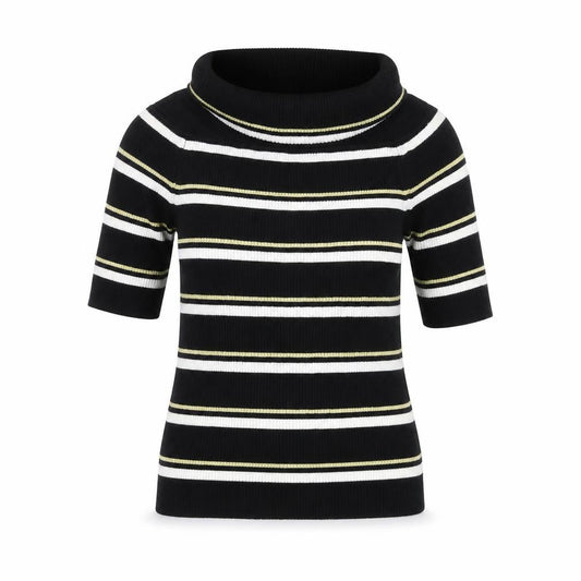 Front view of Next women’s black striped jumper, size UK 12