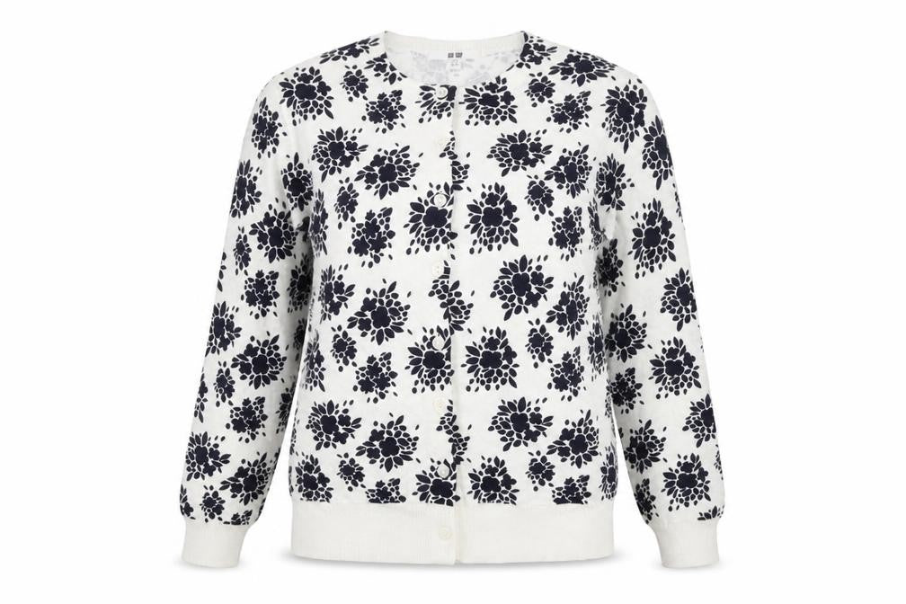 uni Womens White Floral  Cardigan Jumper Size XS