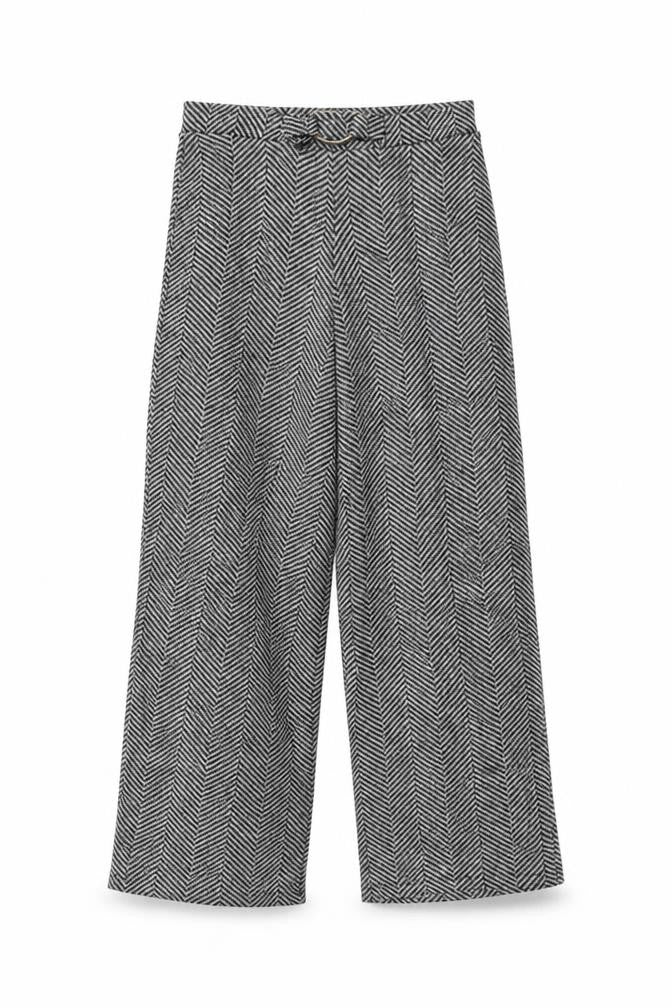 Front view of Zara women’s black striped trousers, size S, 21-inch leg