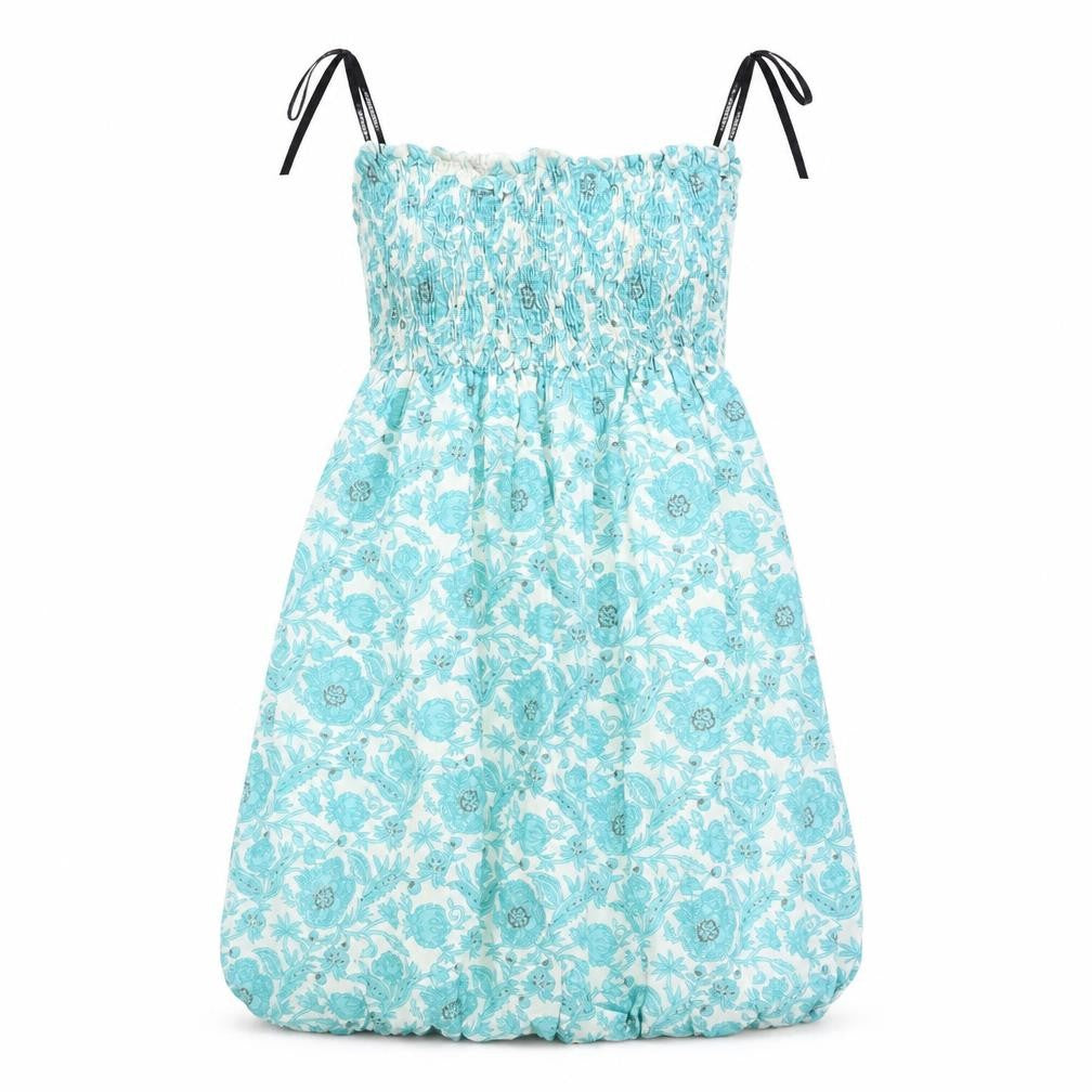 Front view of Warehouse women’s blue floral a-line, size S