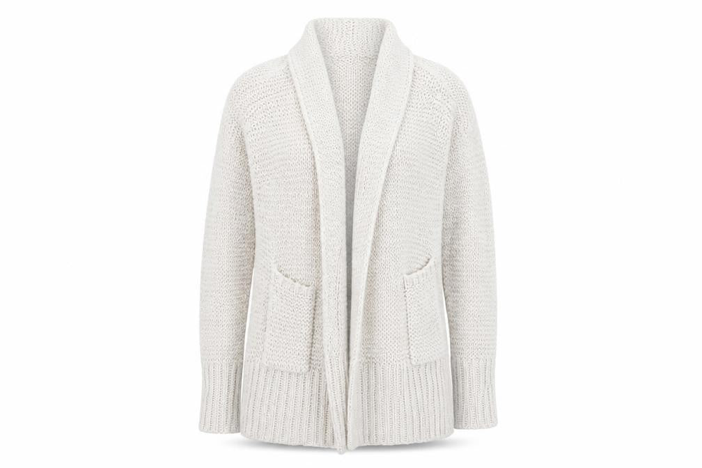 Front view of Preworn women’s white jacket coatigan, size XS