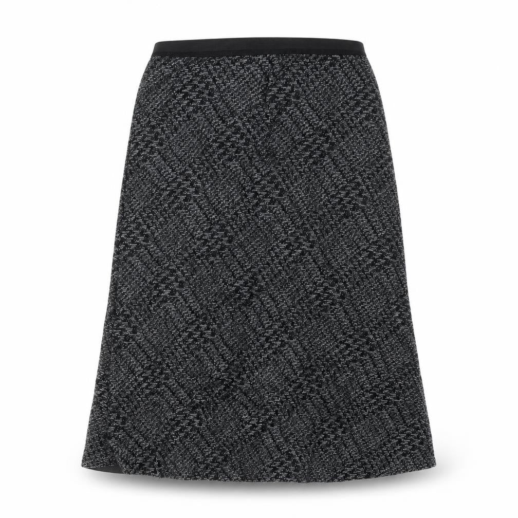 Front view of Preworn women’s grey flare skirt, size UK 12